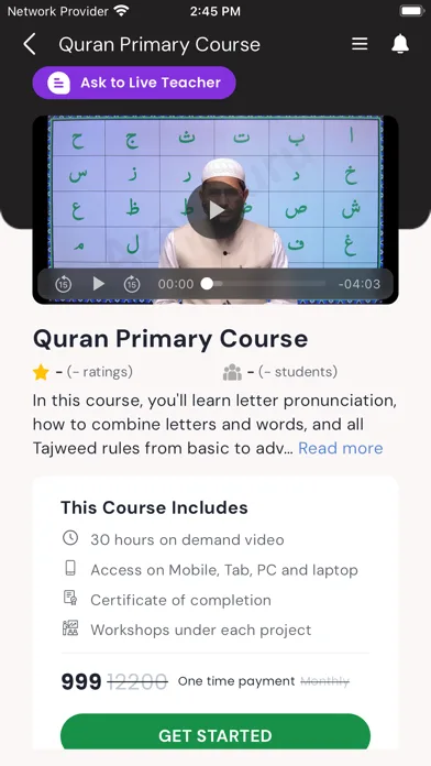 AzanGuru iPhone screen — Quran lesson dashboard