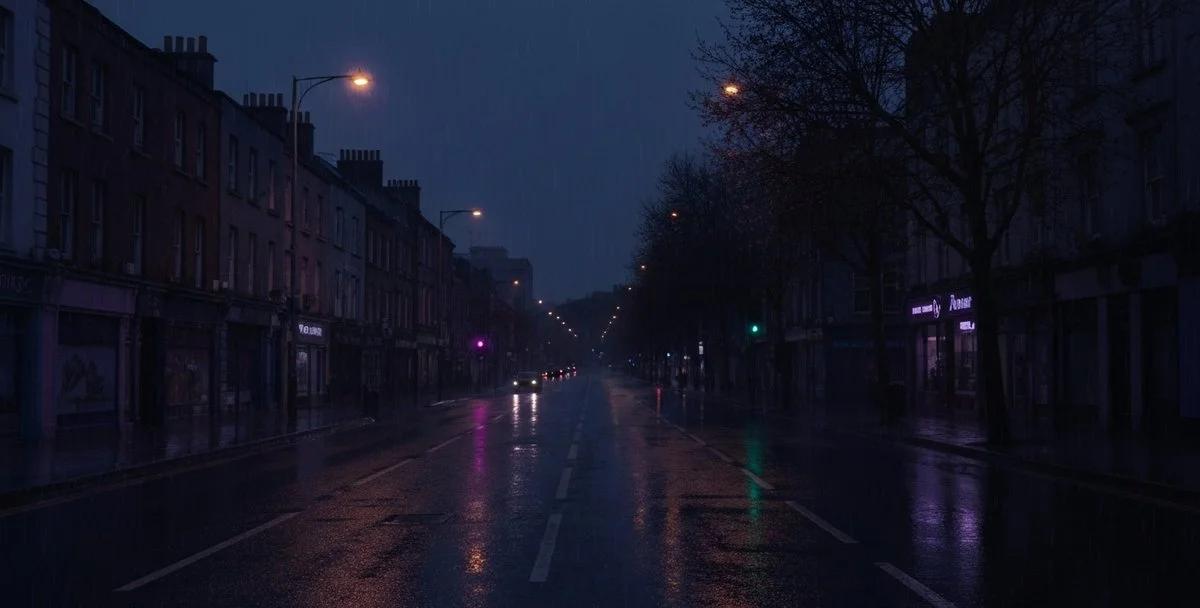 Dublin city street at dusk suggesting a private transfer atmosphere