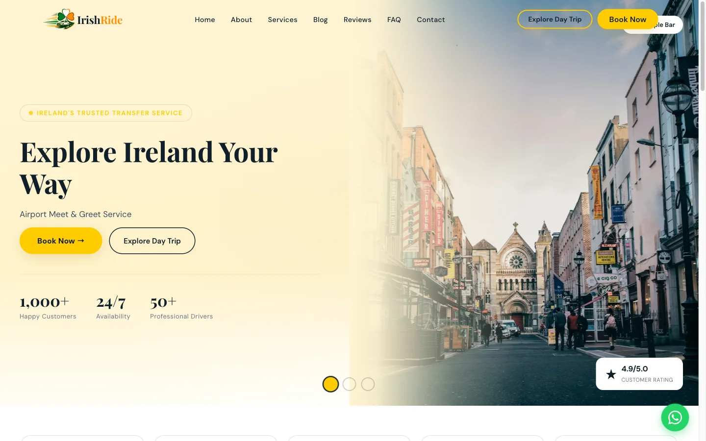 Irish Ride homepage — Dublin premium taxi and private transfer booking interface